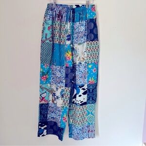 Rahab's Rope Colorful Cotton Patchwork Wide-Leg Baggy Pants Bohemian Summer
